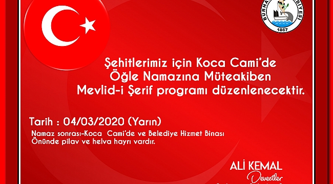 BURHANİYE BELEDİYESİ ŞEHİTLER İÇİN HAYIR DÜZENLİYOR.