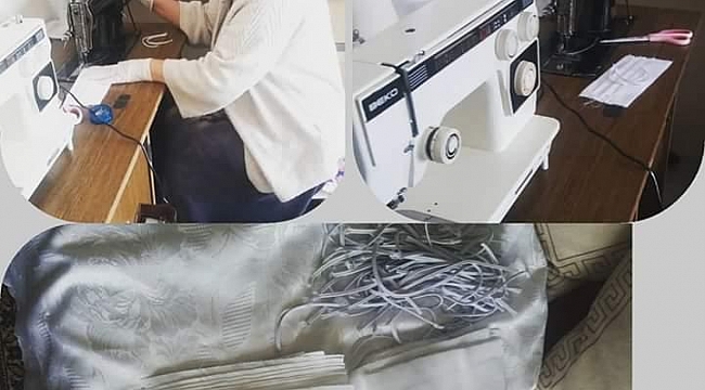 BURHANİYE GÖNÜLLÜLERLE GÜNLÜK BİN MASKE ÜRETİYOR.