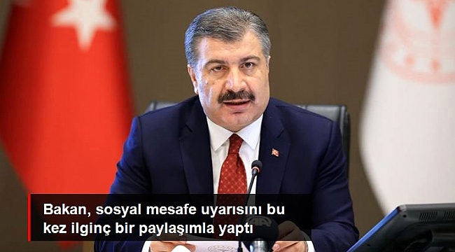 Bakan Koca, harflerin arasına boşluk koyarak sosyal mesafenin önemine dikkat çekti.