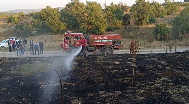 Anız yangını ormana sıçramadan söndürüldü.