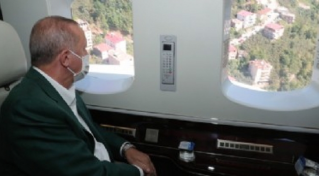Başkan Erdoğan sel felaketinin yaşandığı Giresun'da! Bölgeyi havadan inceledi.