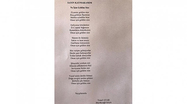 Elektrik aboneliği için kaymakama dilekçe yerine şiir yazdı.