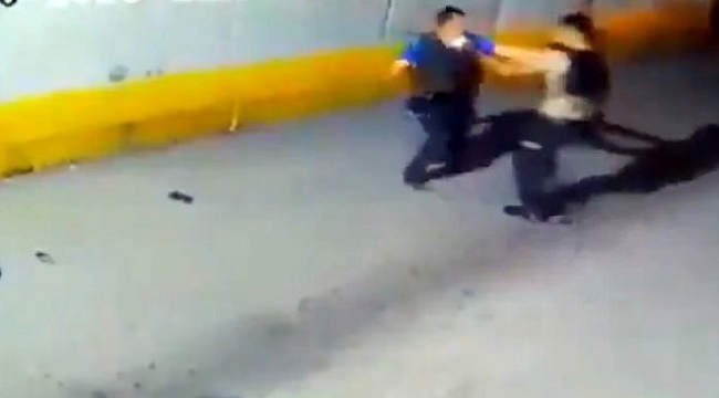 Utandıran anlar! Polis ve bekçinin tekme tokat kavgası güvenlik kamerasında.