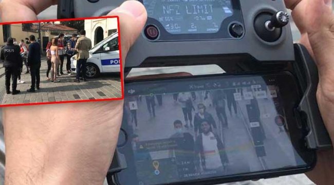 Son dakika haberler: Taksim&#039;de maske denetimi yapıldı... Drone tespit etti polis ceza kesti