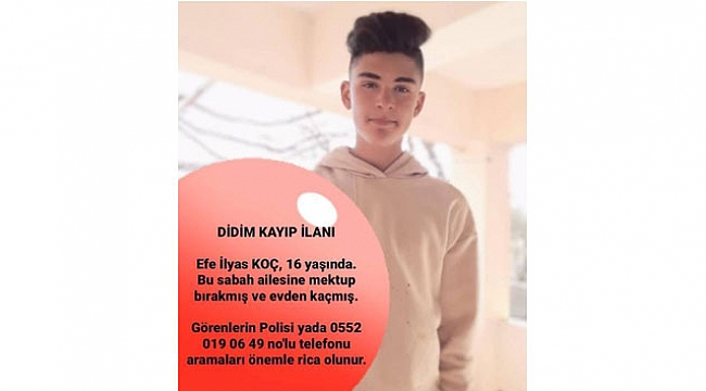 Didim'de 16 yaşındaki Efe not bırakarak ortadan kayboldu