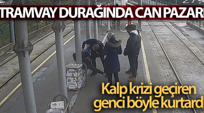 Tramvay durağında can pazarı: Kalp krizi geçiren gence özel güvenlikten kritik müdahale kamerada