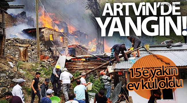 Artvin'in Yusufeli ilçesi Yüncüler köyünde yangın.