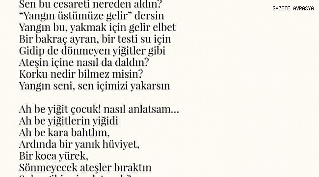 YANGIN ŞEHİDİ ŞAHİN AKDEMİR'İN ANISINA "AH BE YİĞİT ÇOCUK" ŞİİRİ