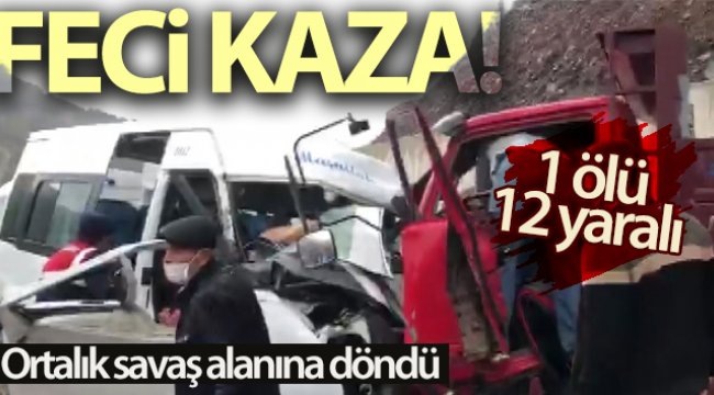 Kamyonetle minibüs çarpıştı: 1 ölü, 12 yaralı