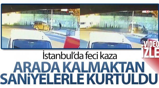 İki araç çarpıştı, yaya arada kalmaktan saniyelerle kurtuldu
