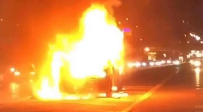 Pendik D-100&#039;de ticari araç alev alev yandı