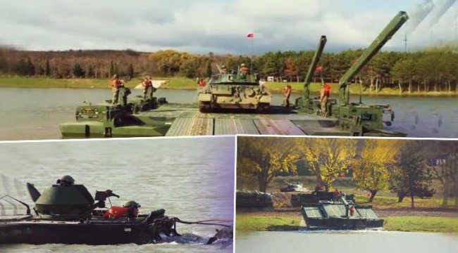 TSK'dan nefes kesen gösteri: Askeri araçlar göletten yüzerek geçti