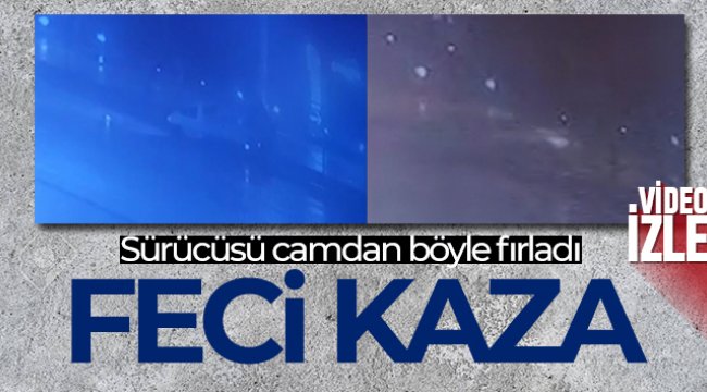 Aydınlatma direğine çarpan kamyonetin sürücüsü camdan fırlayarak hayatını kaybetti...Feci kaza kamerada