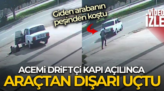 Akaryakıt istasyonunda drift yapmak isterken kendini aracın dışında buldu
