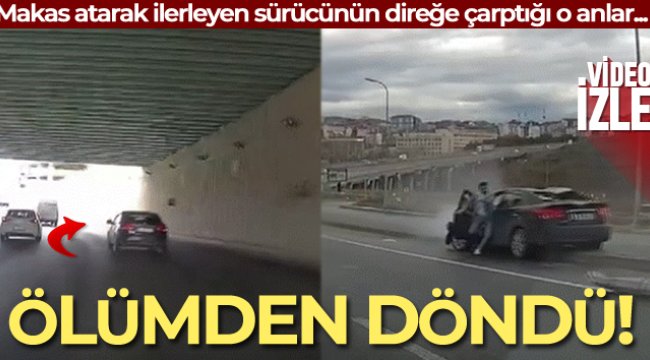 Makas atarak ilerleyen sürücü direğe çarptı