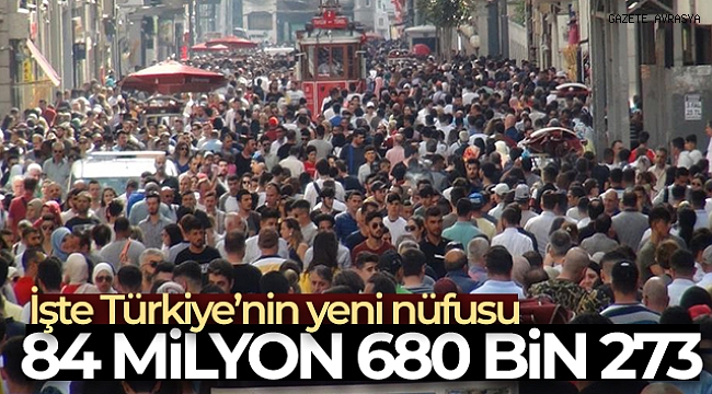 Türkiye nüfusu 84 milyon 680 bin 273 kişi oldu.