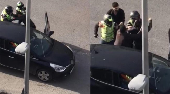 Motosikletli magandalar trafikte dehşeti yaşattı! Sürücüyü araçtan indirip dövdüler