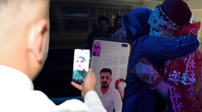 Online damat! Düğününe görüntülü bağlantı ile katıldı