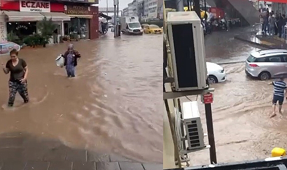 İzmir Çiğli’yi yağmur vurdu, cadde ve sokaklar göle döndü