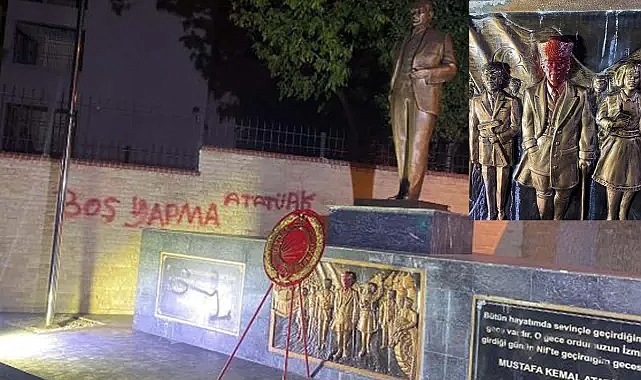 İzmir'de Atatürk Anıtı'na sprey boyalı saldırıya tutuklama