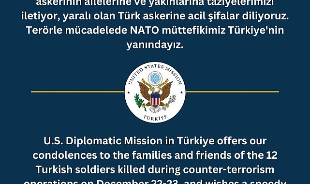 ABD Büyükelçiliğinden şehitler için taziye mesajı