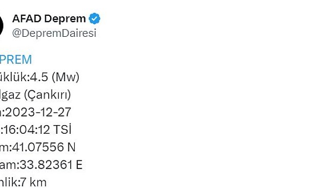 Çankırı'da 4.5 büyüklüğünde deprem