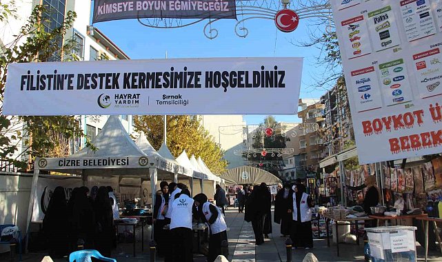 Cizre'de Gazze yararına yardım çadırı kuruldu