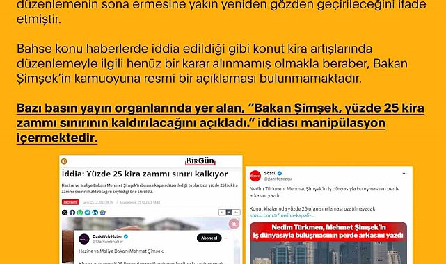 İletişim Başkanlığı, yüzde 25 kira zammı sınırının kaldırılacağı iddiaları yalanladı