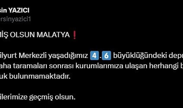 Malatya Valisi Yazıcı: "Herhangi bir olumsuzluk bulunmamaktadır"