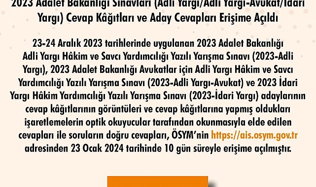 2023 Adalet Bakanlığı sınav sonuçları açıklandı