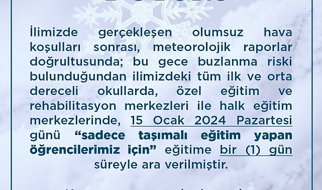 Artvin'de taşımalı eğitime 1 gün ara verildi
