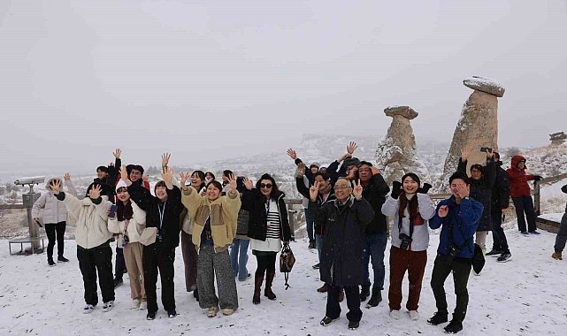 Karlı Kapadokya havadan görüntülendi