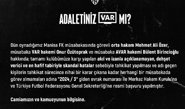 Kocaelispor hakemlerle ilgili TFF ve MHK'ye başvurdu