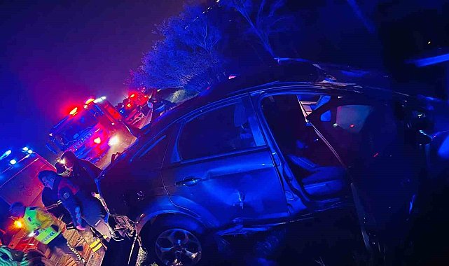 Kontrolden çıkan otomobil bariyerleri aşarak yol kenarına uçtu: 1 yaralı
