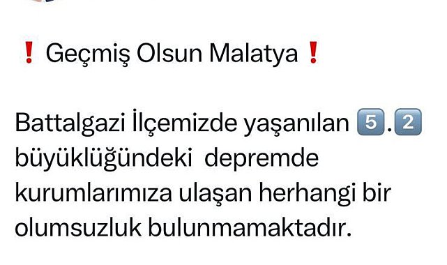 Malatya Valisi Yazıcı: "Depremde herhangi bir olumsuzluk yok"