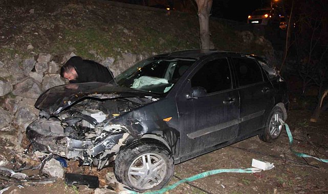 Otomobil yoldan bahçeye düştü, hamile sürücü ölümden döndü