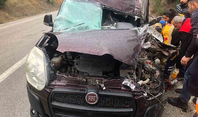 Ticari araçla çarpışan kamyonet devrildi; 2 yaralı