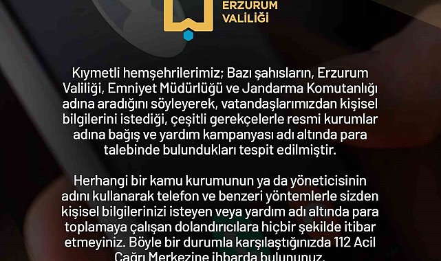 Valilikten vatandaşlara dolandırıcı uyarısı