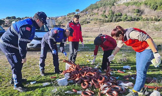 Yol kenarına atılan 100 kilo bozuk sucuk imha edildi