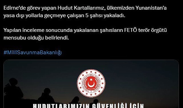 Yunanistan'a kaçmaya çalışan 5 FETÖ üyesi yakalandı