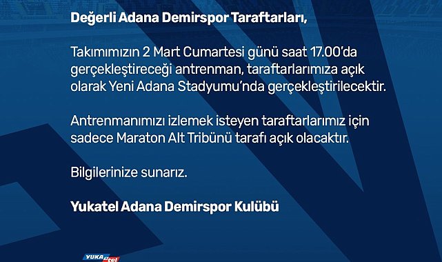 Adana Demirspor antrenmanı taraftara açık olacak