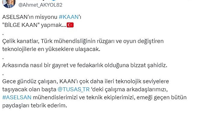 ASELSAN Genel Müdürü Akyol: "ASELSAN'ın misyonu KAAN'ı 'BİLGE KAAN' yapmak"