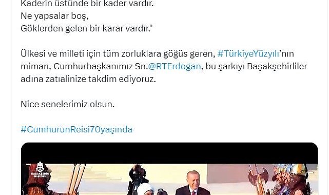 Başakşehir'den Cumhurbaşkanı Erdoğan'a doğum gününde anlamlı şarkı