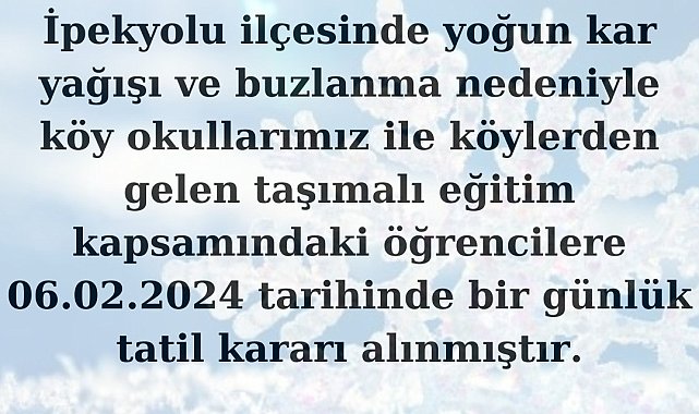 İpekyolu ilçesinde taşımalı eğitime 1 gün ara