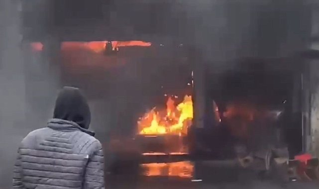 İş yerinde çıkan yangında tüp tankeri patladı