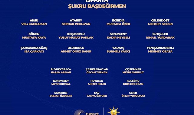 Isparta'da AK Parti ilçe belediye başkan adayları belli oldu