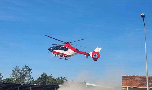 Parmağı kopan şahıs helikopterle hastaneye yetiştirildi