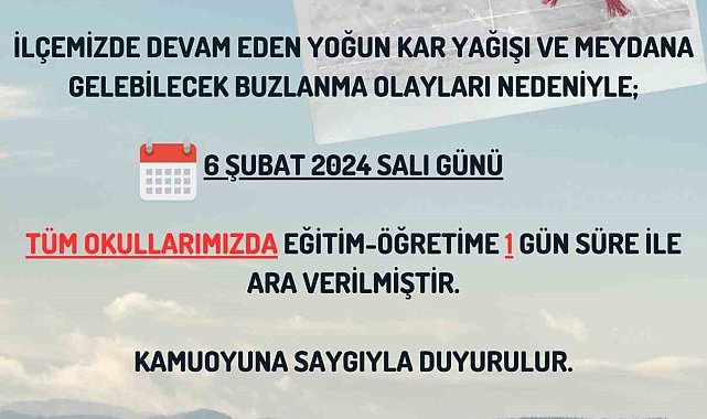 Saray ilçelerinde eğitime 1 gün ara