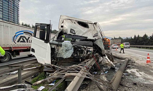 TEM'de tır bariyerlere çarpıp, aydınlatma direklerini devirdi