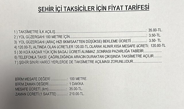 Uşak'ta taksi ücretlerine zam